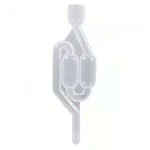 airlock-s-shape-kegland-1_d6f8310e-c42c-4038-9803-3338e4f135d1 - The Malt Miller White plastic tubing clamp with curved lever and two rounded jaws used to pinch small tubing move/secure.