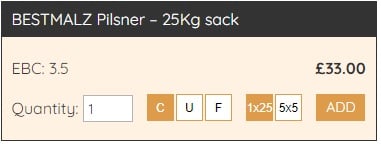 The Malt Miller - buying 25kg sacks from the card ordering interface