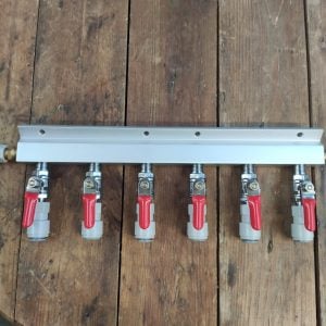 6 Way Manifold Gas Line Splitter with Check Valves - 3/8 John Guest connections