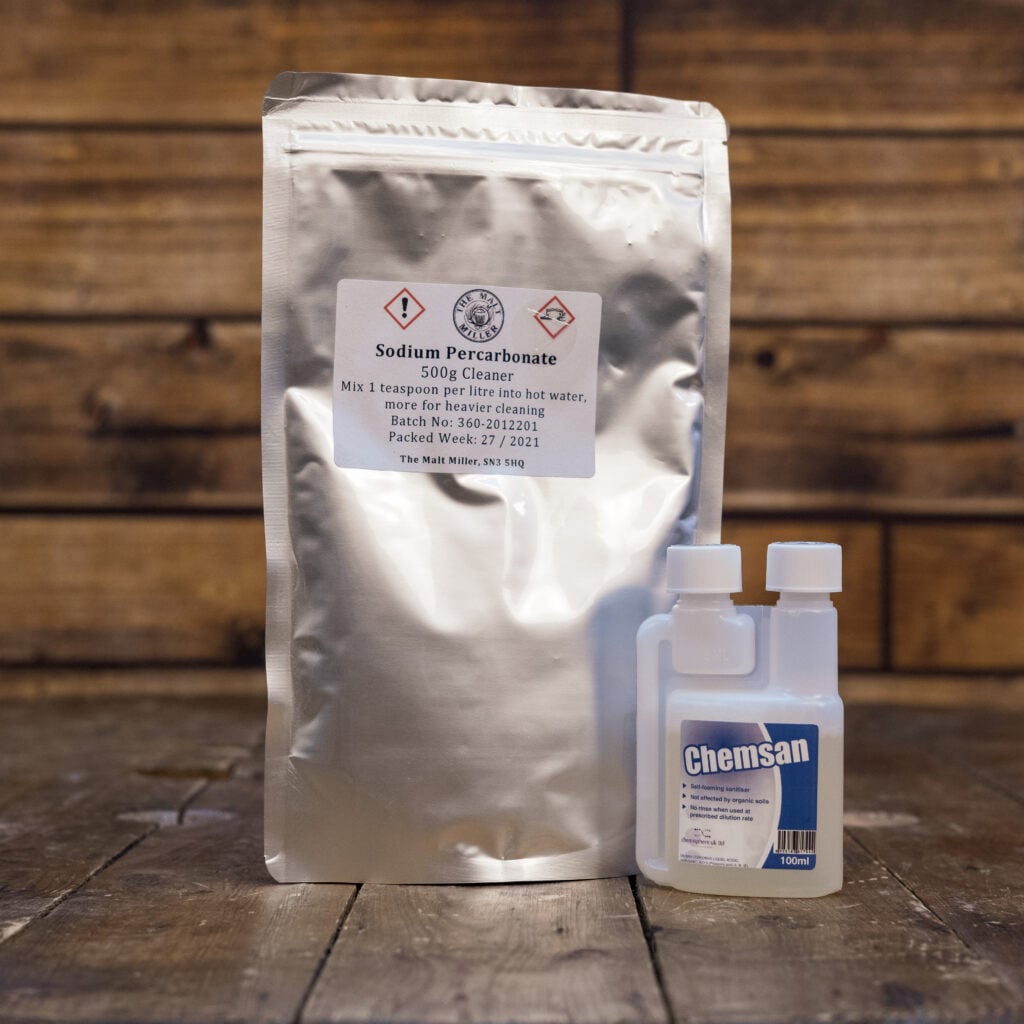 Sodium Percarbonate Cleaner 500g and Chemsan 100ml Pack The Malt Miller