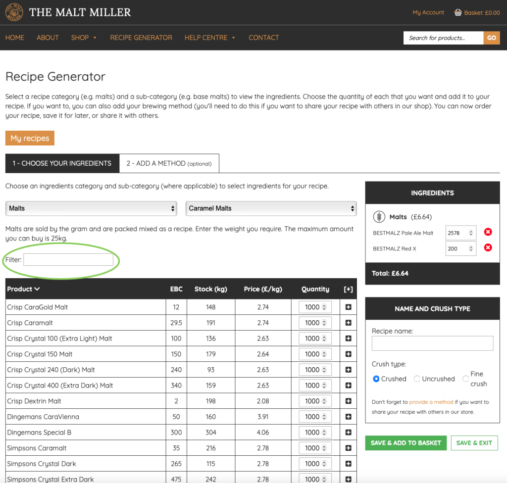 RG search filter
