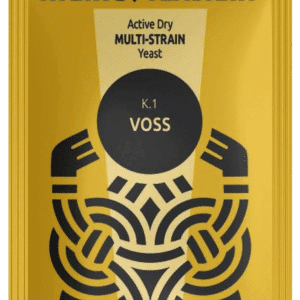 Golden pouch of KVEK Yeastery Active Dry Multi-Strain Yeast—K.1 VOSS brand label visible on amber packaging