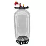 KL47289_-_60L_FermZilla_All_Rounder_Mega-Grip_Pressure_Fermenter_Kit_-_01jpg - The Malt Miller Transparent large beverage keg with a black base and a two-valve regulator on top (red and orange)