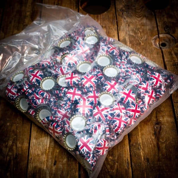 1000 x Crown Caps Union Jack - 26mm Bottle Caps With Oxygen-Scavenging Liner