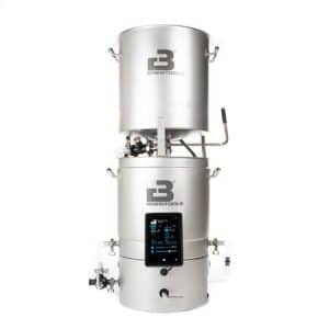 Twin-chamber stainless steel brewing system with a digital control panel (BrewTools) for automated operation.