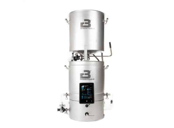 Twin-chamber stainless steel brewing system with a digital control panel (BrewTools) for automated operation.