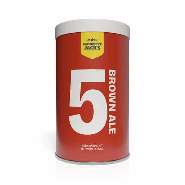 Mangrove Jack's 5 Brown Ale beer making kit can with a white cap.